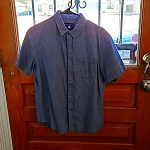 Demin and Flower Men's Blue Medium Slim Fit Business Casual Button Down